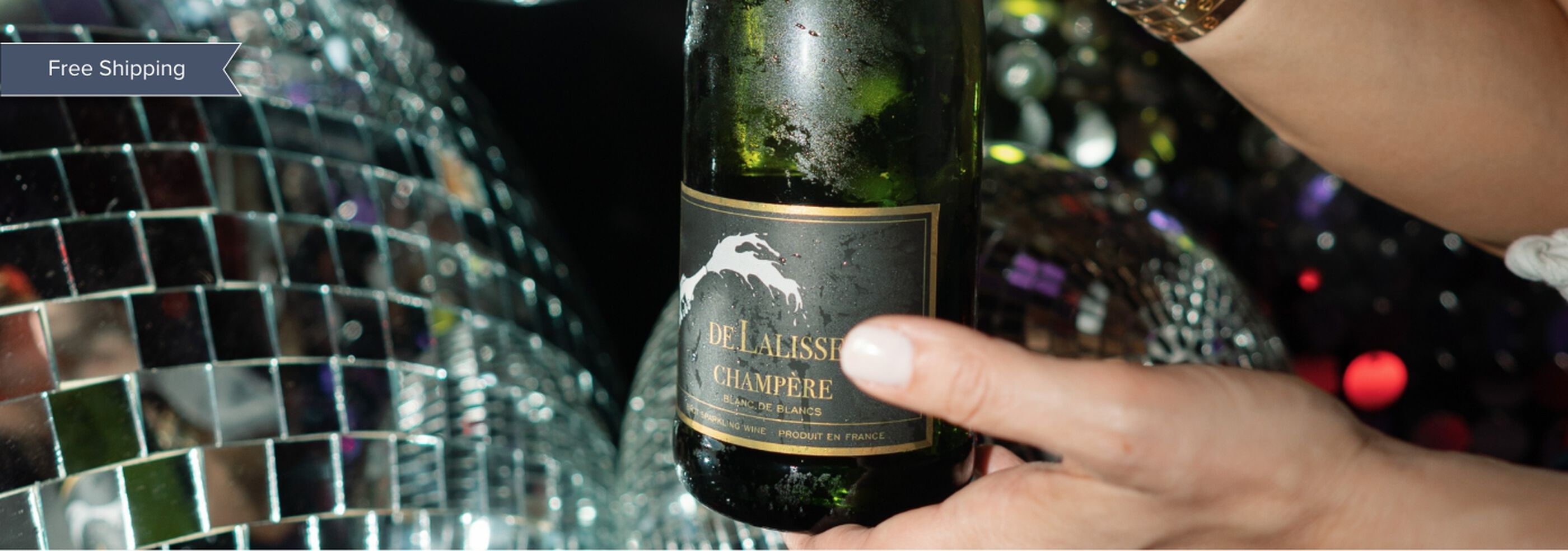 De Lalisse Champère Sparkling Wine with disco balls